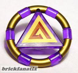Lego Ring with Center Triangle with Gold Bands and Triangle Pattern (Atlantis Treasure Key), Trans purple, Set 7985 City of Atlantis