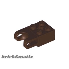   Lego Technic, Brick Modified 2 x 2 with Ball Socket and Axle Hole - Straight Forks with Round Ends and Open Sides, Dark brown