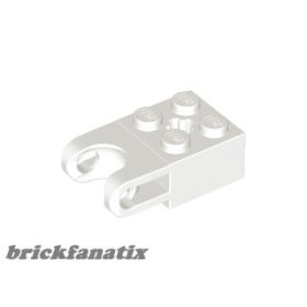   Lego Technic, Brick Modified 2 x 2 with Ball Socket and Axle Hole - Straight Forks with Round Ends and Open Sides, White