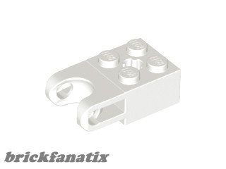 Lego Technic, Brick Modified 2 x 2 with Ball Socket and Axle Hole - Straight Forks with Round Ends and Open Sides, White