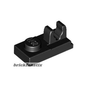   Lego Plate, Modified 1 x 2 with Clip with Center Cut on Top, Black