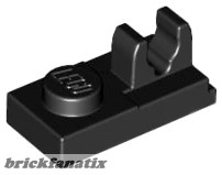 Lego Plate, Modified 1 x 2 with Clip with Center Cut on Top, Black