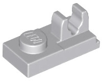 Lego Plate, Modified 1 x 2 with Clip on Top, Light grey