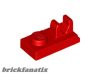 Lego Plate, Modified 1 x 2 with Clip with Center Cut on Top, Red