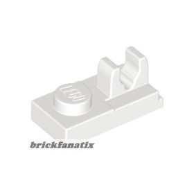  Lego Plate, Modified 1 x 2 with Clip with Center Cut on Top, White