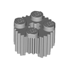   Lego Brick, Round 2 x 2 with Axle Hole and Grille / Fluted Profile, Light bluish gray