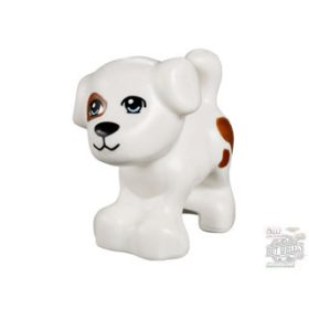   Lego Dog, Friends, Puppy, Standing with Bright Light Blue Eyes, Black Nose and Mouth and Reddish Brown Patch and Spots Pattern (Charlie / Jacky)