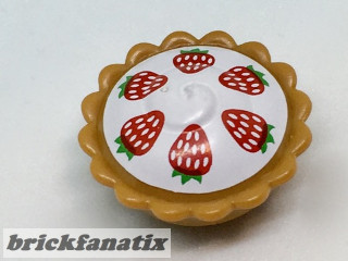 Lego Pie with White Cream Filling and Six Red Strawberries with Green Leaves Pattern