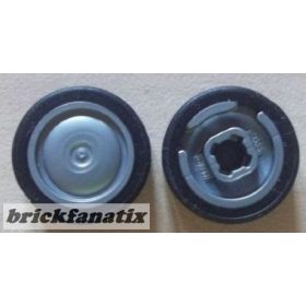   Lego Wheel 11mm D. x 6mm with Smooth Hubcap with Black Tire 14mm D. x 6mm Solid Smooth (93594 / 50945), Flat silver