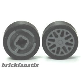   Lego Wheel 11mm D. x 6mm with 8 'Y' Spokes with Black Tire 14mm D. x 6mm Solid Smooth (93595 / 50945), Dark bluish gray