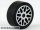 Lego Wheel 11mm D. x 6mm with 8 'Y' Spokes with Silver Outline Pattern with Black Tire 14mm D. x 6mm Solid Smooth (93595pb02 / 50945)