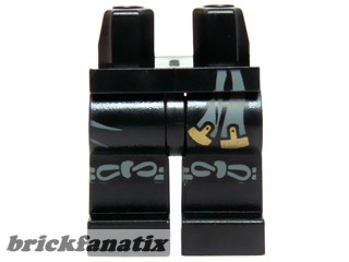 Lego minifigure leg - Hips and Legs with Dark Bluish Gray and Gold Sash and Dark Bluish Gray Knotted Knee Straps Pattern