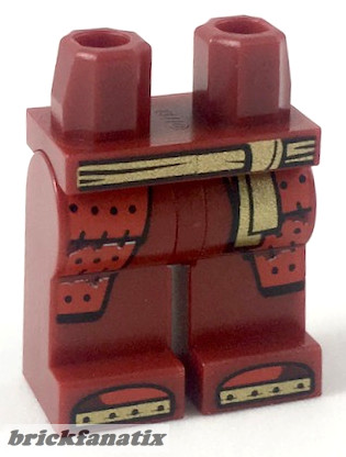 Lego minifigure leg - Hips and Legs with Gold Sash and Toe Plates, Red Coattails Pattern
