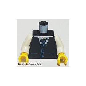   Lego figura torzo - Torso Town Vest with Pockets and Blue Striped Tie over White Open Collar Shirt Pattern / White Arms / Yellow Hands