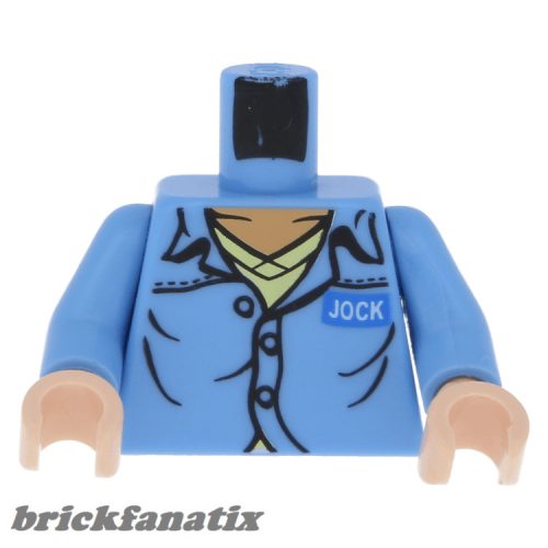 Lego figura Torso Open Collar, Name Badge 'JOCK' and 'AIR PIRATES' on Reverse Pattern / Medium Blue Arms / Light Nougat Hands