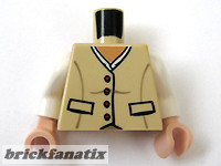 Lego figura torzo - Indiana Jones 4 Buttons and 2 Pockets Pattern / White Arms / Light Nougat Hands