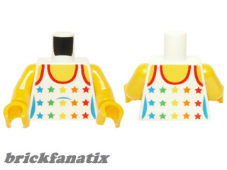 Lego figura torzo - City Female White Top with Rainbow Stars Pattern / Yellow Arms / Yellow Hands