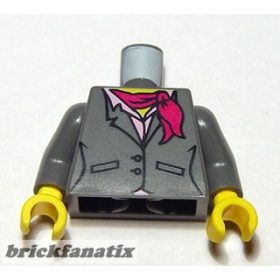   Lego minifigure torso - Suit Jacket, Two Buttons, Pink Shirt and Magenta Scarf Pattern/ Dark Bluish Gray Arms / Yellow Hands