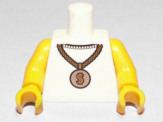 Lego minifigure torso - Gold Medallion with Dollar Sign Pattern / Yellow Arms / Yellow Hands