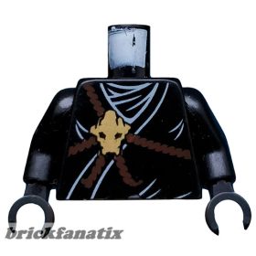   Lego minifigure torso - Ninjago Brown Rope, Gold Medallion and Black Undershirt Pattern / Black Arms / Black Hands