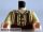 Lego minifigure torso - LotR Button Shirt with Dark Tan Stripes and Brown and Dark Orange Suspenders Pattern / Tan Arms / Light Nougat Hands