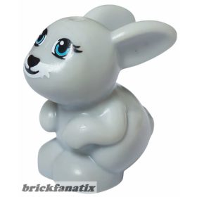   Lego Bunny / Rabbit, Mini Doll Style, Sitting with Medium Azure Eyes, Black Nose and Mouth and White Muzzle Pattern