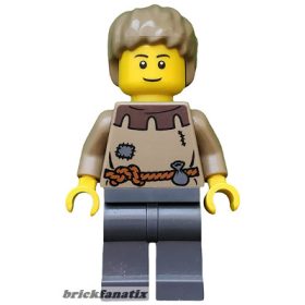   Lego Minifigure Castle - Fantasy Era - Peasant Male Young, Brown Eyebrows, Thin Grin