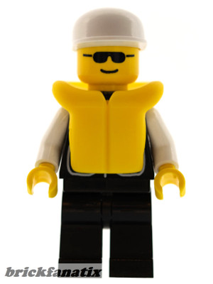 Lego figura Town - Police - Sheriff Star and 2 Pockets, Black Legs, White Arms, White Cap, Life Jacket, Black Sunglasses