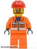 Lego figura City - Construction - Construction Worker - Orange Zipper, Safety Stripes, Orange Arms, Orange Legs, Red Construction Helmet, Beard and Glasses