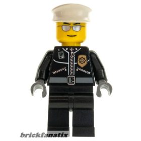   Lego minifigure City - Police - City Leather Jacket with Gold Badge, White Hat, Silver Sunglasses