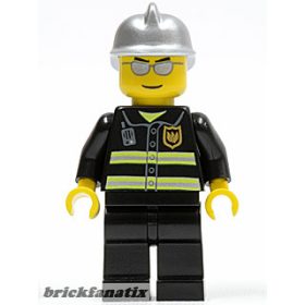   Lego minifigure City - Fire - Reflective Stripes, Black Legs, Silver Fire Helmet, Silver Sunglasses