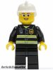Lego minifigure City - Fire - Reflective Stripes, Black Legs, White Fire Helmet, Glasses, Open Mouth Smile