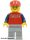 Lego figura City - Red Shirt with 3 Silver Logos, Dark Blue Arms, Light Bluish Gray Legs, Glasses