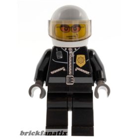   Lego minifigure City - Police - City Leather Jacket with Gold Badge, White Helmet, Trans-Brown Visor, Orange Sunglasses