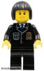 Lego figura City - Police - City Suit with Blue Tie and Badge, Black Legs, Black Bob Cut Hair