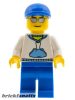 Lego figura City - Town - White Hoodie with Medium Blue Pocket, Blue Legs, Blue Short Bill Cap