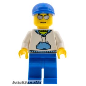   Lego minifigure City - Town - White Hoodie with Medium Blue Pocket, Blue Legs, Blue Short Bill Cap