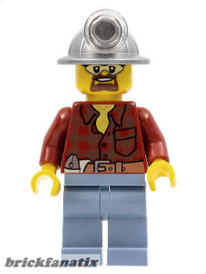 Lego figura City - Construction - Flannel Shirt with Pocket and Belt, Sand Blue Legs, Mining Helmet, Safety Goggles