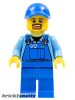 Lego figura City - Town - Overalls with Tools in Pocket Blue, Blue Cap with Hole, Brown Moustache and Goatee