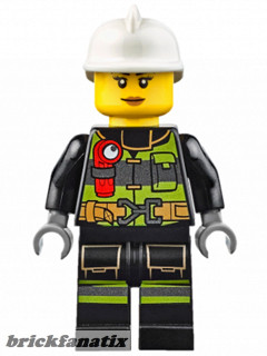 Lego figura City - Fire - Reflective Stripes with Utility Belt and Flashlight, White Fire Helmet, Peach Lips