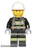 Lego figura City - Fire - Reflective Stripes with Utility Belt, White Fire Helmet, Beard Stubble