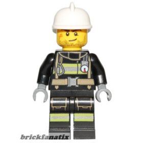   Lego minifigure City - Fire - Reflective Stripes with Utility Belt, White Fire Helmet, Beard Stubble