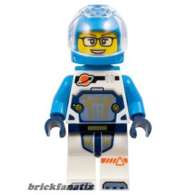  Lego figura City - Space - Astronaut - Female, White Spacesuit with Dark Azure Arms, Dark Azure Helmet, Trans-Clear Visor, Dark Azure Jet Pack, Glasses