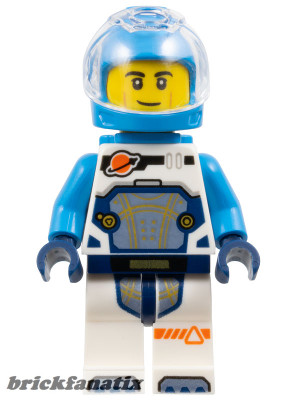 Lego figura City - Space - Astronaut - Male, White Spacesuit with Dark Azure Arms, Dark Azure Helmet, Trans-Clear Visor, Dark Azure Jet Pack, Smirk