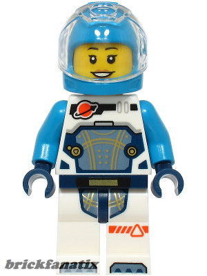 Lego figura City - Space - Astronaut - Female, White Spacesuit with Dark Azure Arms, Dark Azure Helmet, Trans-Clear Visor