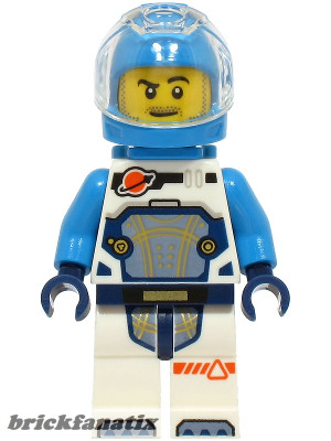 Lego figura City - Space - Astronaut - Male, White Spacesuit with Dark Azure Arms, Dark Azure Helmet, Trans-Clear Visor, Dark Azure Jet Pack, Stubble