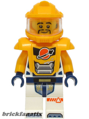 Lego figura City - Space - Astronaut - Male, White Spacesuit with Bright Light Orange Arms, Bright Light Orange Helmet, Trans-Clear Visor, Bright Light Orange Armor