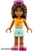 Lego figura Friends Andrea - Light Aqua Layered Skirt, Bright Light Orange Top with Music Notes, Trans-Dark Pink Glasses