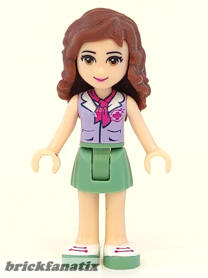 Lego figura Friends Olivia (Light Nougat) - Sand Green Skirt, Lavender Top with Red Cross Logo and Scarf