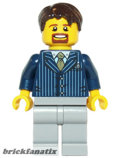 Lego figura Holiday & Event - Businessman Pinstripe Jacket and Gold Tie, Light Bluish Gray Legs, Dark Brown Hair Short Tousled with Side Part ( Set 10249 )